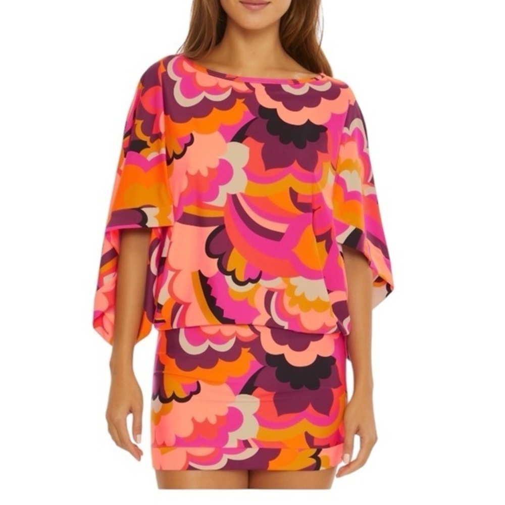 TRINA TURK SWIM $152 Women's Fan Faire‎ Boatneck Tunic Swim Cover-Up Dress XS